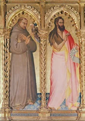 St. Franziskus von Assisi und St. Johannes der Täufer, Detail von der Jungfrau und dem Kind auf dem Thron, umgeben von Heiligen